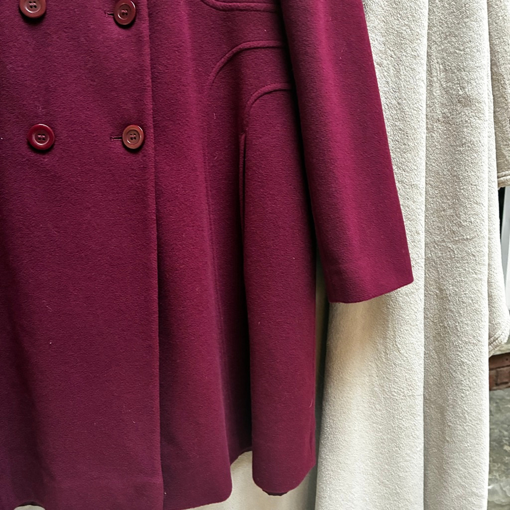 Precis Petite Wool Cashmere Pea Coat Size 14 Burgundy Faux Fur Timeless Winter - Picture 5 of 16